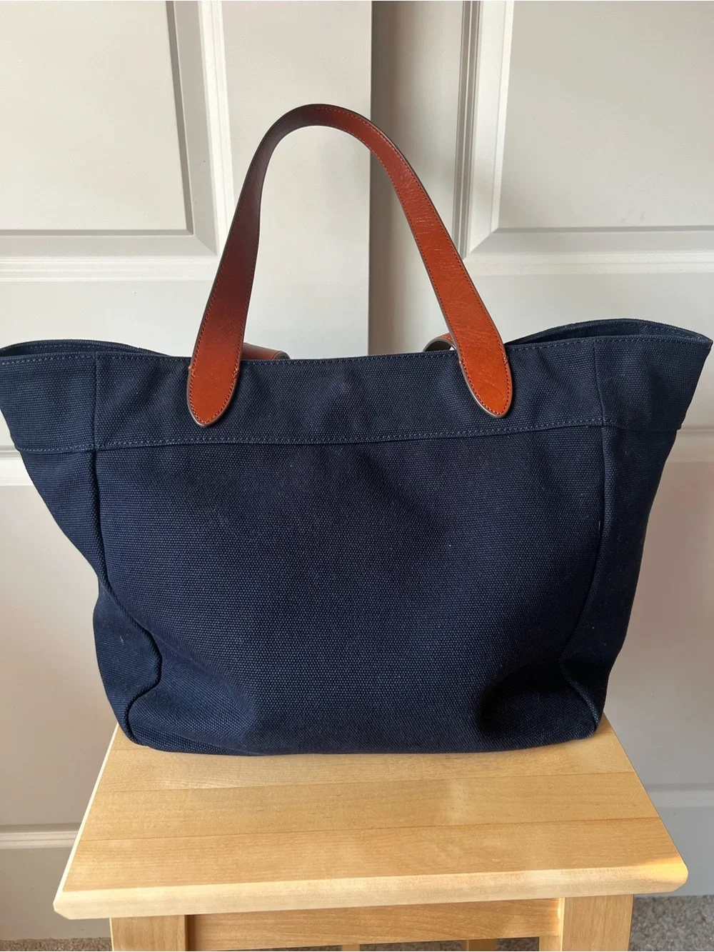 Banana Republic Navy Canvas Tote with Brown Leather Handles